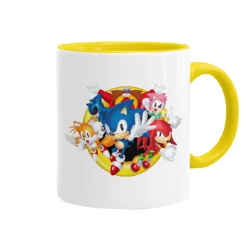 Sonic and friends, Κούπα χρωματιστή κίτρινη, κεραμική, 330ml