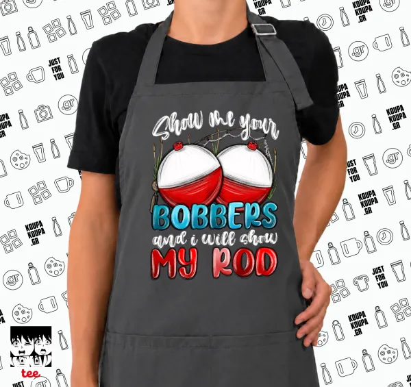 Show me your bobbers and i will show my rod — GREY Ποδιά μαγειρικής μακριά Σεφ με τσέπες (ΕΝΗΛΙΚΩΝ, ΓΚΡΙ)