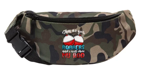 Show me your bobbers and i will show my rod — Unisex waist bag (banana) in Jungle camouflage color with 2 pockets