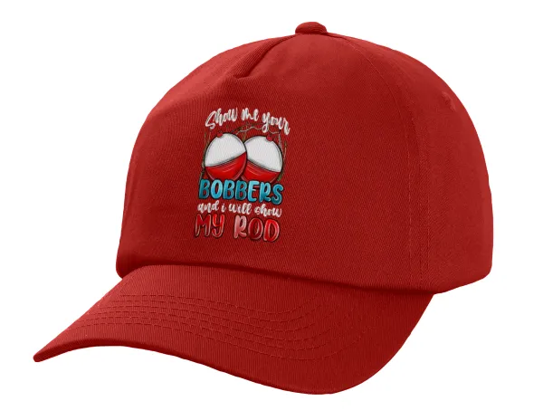 Show me your bobbers and i will show my rod — Πεντάφυλλο Καπέλο Ενηλίκων Baseball, 100% Βαμβακερό,  Κόκκινο (ΒΑΜΒΑΚΕΡΟ, ΕΝΗΛΙΚΩΝ, UNISEX, ONE SIZE)