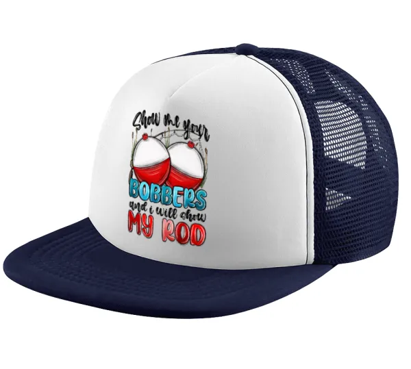 Show me your bobbers and i will show my rod — Καπέλο παιδικό Soft Trucker με Δίχτυ ΜΠΛΕ ΣΚΟΥΡΟ/ΛΕΥΚΟ (POLYESTER, ΠΑΙΔΙΚΟ, ONE SIZE)