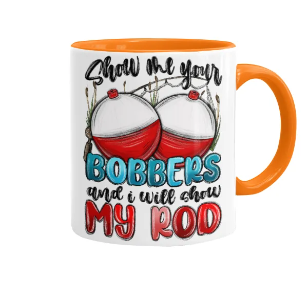 Show me your bobbers and i will show my rod — Κούπα χρωματιστή πορτοκαλί, κεραμική, 330ml