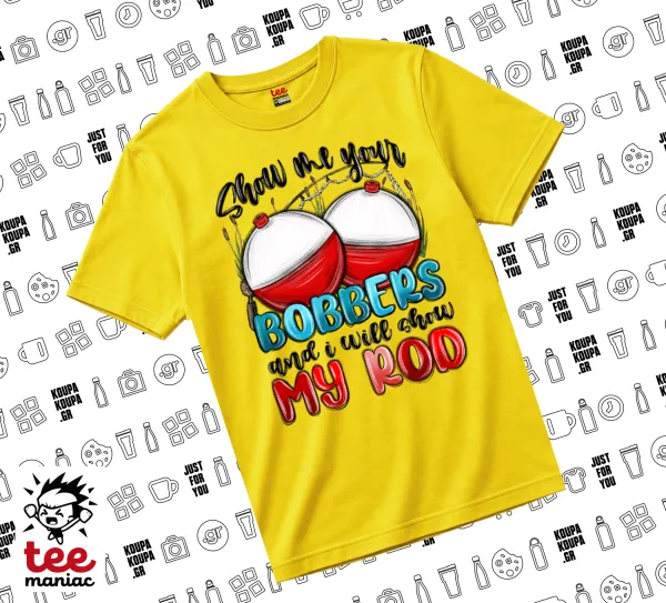 Show me your bobbers and i will show my rod — Κίτρινο Άνετο παιδικό T-Shirt από 100% βαμβάκι, για κάθε μέρα. Vegan & OEKO-TEX πιστοποιημένο.