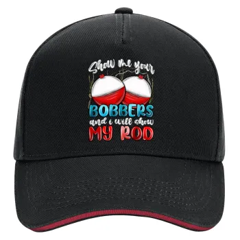 Show me your bobbers and i will show my rod , DRILL Adult Ultimate Hat BLACK/RED, (100% COTTON, ADULT, UNISEX, ONE SIZE)
