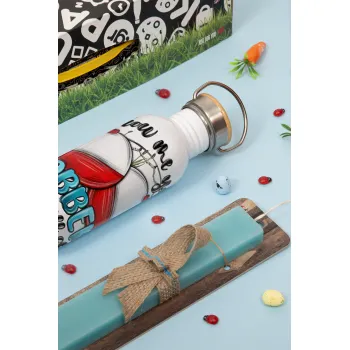 Show me your bobbers and i will show my rod , Easter Set, SS Metallic water bottle (620ml, stainless steel) & scented flat Easter candle (30cm) (TURQUOISE)