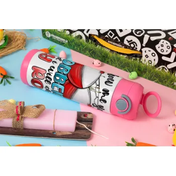 Show me your bobbers and i will show my rod , Πασχαλινή Λαμπάδα με Παιδικό παγούρι θερμό, ανοξείδωτο, με καλαμάκι ασφαλείας, ΡΟΖ (500ml)