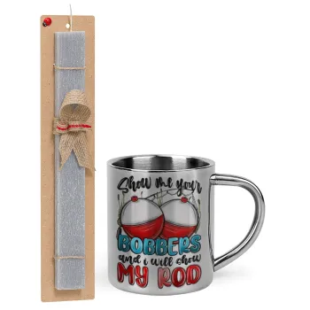 Show me your bobbers and i will show my rod , Easter Set, metallic thermal cup (300ml) & Easter aromatic flat candle (30cm) (GRAY)