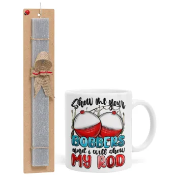 Show me your bobbers and i will show my rod , Easter Set, Ceramic Cup (330ml) & Easter aromatic flat candle (30cm) (GRAY)