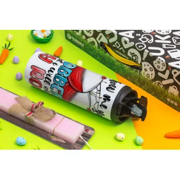 Show me your bobbers and i will show my rod , Πασχαλινή Λαμπάδα με Travel Tumbler θερμό με διπλό καπάκι (600ml, BPA free) & κερί αρωματικό πλακέ (30cm) (ΡΟΖ)