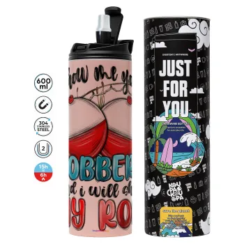 Show me your bobbers and i will show my rod , Tumbler ποτήρι θερμό ΡΟΖ από ανοξείδωτο ατσάλι 600ml