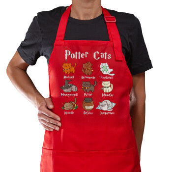Potter Cats, Ποδιά Μακριά Σεφ ολόσωμη με τσέπες Κόκκινη (ΕΝΗΛΙΚΩΝ)