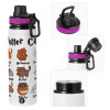 Metallic water bottle with safety lid, 850ml aluminum