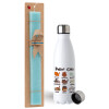 Easter Set, metallic stainless steel water bottle (750ml) & aromatic flat Easter candle (30cm) (TURQUOISE)