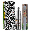 Easter Set, metallic stainless thermos flask (500ml) & scented flat Easter candle (30cm) (GRAY)