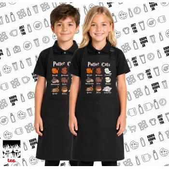 Potter Cats, Μαύρη ΠΑΙΔΙΚΗ Ποδιά μακριά Σεφ ολόσωμη με τσέπες