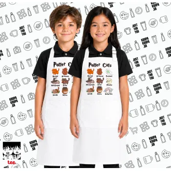 Potter Cats, Λευκή ΠΑΙΔΙΚΗ Ποδιά μακριά Σεφ ολόσωμη με τσέπες