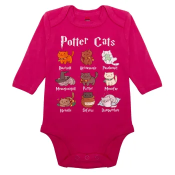 Potter Cats, Μακρυμάνικο βρεφικό φορμάκι, 0-18 μηνών, ΡΟΖ, 100% Organic Cotton