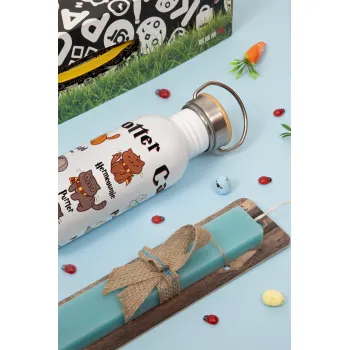 Potter Cats, Πασχαλινή Λαμπάδα με παγούρι μεταλλικό (620ml, stainless steel) & κερί αρωματικό πλακέ (30cm) (ΤΙΡΚΟΥΑΖ)