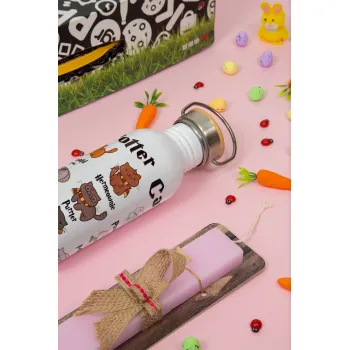 Potter Cats, Πασχαλινή Λαμπάδα με παγούρι μεταλλικό (620ml, stainless steel) & κερί αρωματικό πλακέ (30cm) (ΡΟΖ)