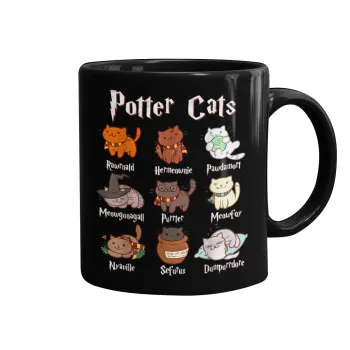 Potter Cats, Κούπα Μαύρη, κεραμική, 330ml