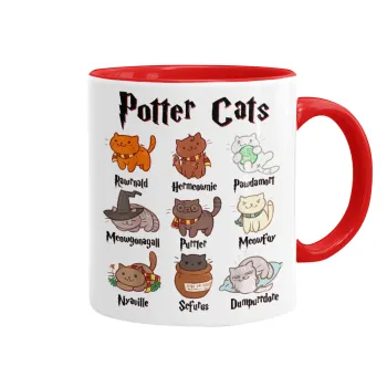 Potter Cats, Κούπα χρωματιστή κόκκινη, κεραμική, 330ml