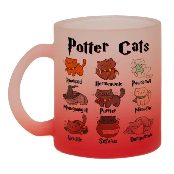 Potter Cats, Κούπα γυάλινη δίχρωμη με βάση το κόκκινο ματ, 330ml