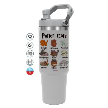 Potter Cats, GREY color, 890ml (30oz) stainless Steel Tumbler with Handle