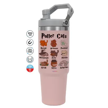 Potter Cats, Pink color, 890ml (30oz) stainless Steel Tumbler with Handle