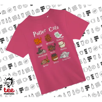 Potter Cats, ΡΟΖ παιδικό T-Shirt από 100% βαμβάκι, για κάθε μέρα. Vegan & OEKO-TEX πιστοποιημένο.
