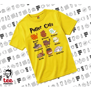 Potter Cats, yellow childrens T-Shirt made of 100% cotton, for every day. Vegan & OEKO-TEX certified.