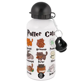 Potter Cats, Μεταλλικό παγούρι νερού, Λευκό, αλουμινίου 500ml