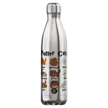 Potter Cats, Μεταλλικό παγούρι θερμός Inox (Stainless steel), διπλού τοιχώματος, 750ml