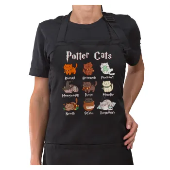 Potter Cats, Ποδιά μακριά Σεφ ολόσωμη με τσέπες Μαύρη (ΕΝΗΛΙΚΩΝ)