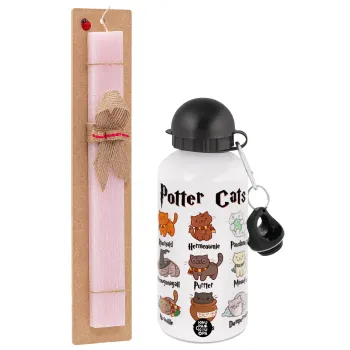 Potter Cats, Easter Set, metallic aluminum bottle (500ml) & aromatic flat Easter candle (30cm) (PINK)