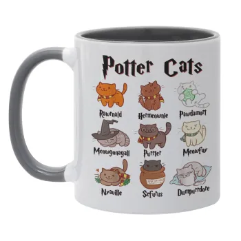 Potter Cats, Κούπα χρωματιστή γκρι, κεραμική, 330ml