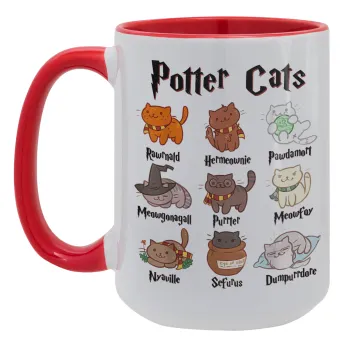 Potter Cats, Κούπα Mega 15oz, κεραμική Κόκκινη, 450ml