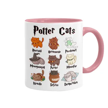 Potter Cats, Κούπα χρωματιστή ροζ, κεραμική, 330ml