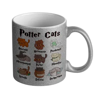 Potter Cats, Κούπα Ασημένια Glitter που γυαλίζει, κεραμική, 330ml