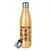 Μεταλλικό παγούρι θερμός Glitter χρυσό (Stainless steel), διπλού τοιχώματος, 500ml