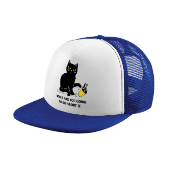 CAT, what are you going to do about it!, Child's Soft Trucker Hat with Blue/White Mesh (POLYESTER, CHILD, ONE SIZE)