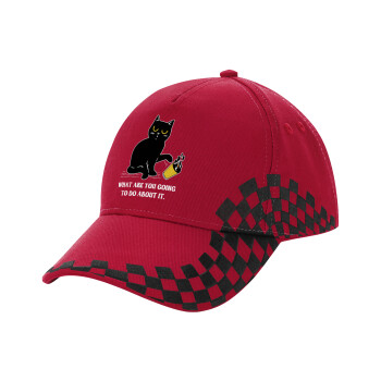 CAT, what are you going to do about it!, Adult Cap RACING Ultimate Red/Black, (100% COTTON DRILL, ADULT, UNISEX, ONE SIZE ADULT)