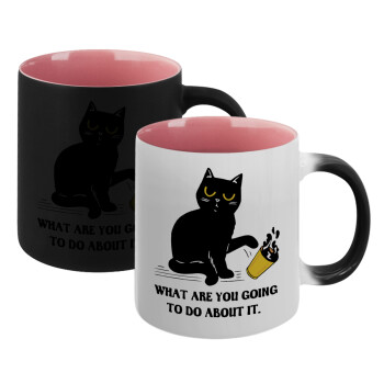 CAT, what are you going to do about it!, Κούπα Μαγική εσωτερικό ΡΟΖ, κεραμική 330ml που αλλάζει χρώμα με το ζεστό ρόφημα