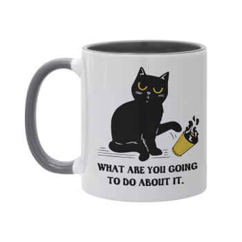 CAT, what are you going to do about it!, Κούπα χρωματιστή γκρι, κεραμική, 330ml
