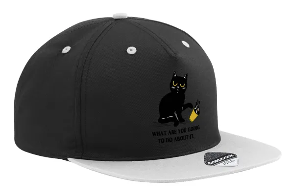 CAT — Adult Flat Snapback Hat Black/Grey, (100% COTTON TWILL, ADULT, UNISEX, ONE SIZE)