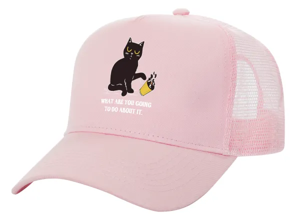 CAT — Adult Structured Trucker Hat, with Mesh, PINK (100% COTTON, ADULT, UNISEX, ONE SIZE)