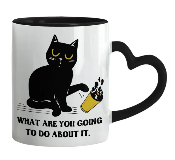 CAT — Κούπα καρδιά χερούλι μαύρη, κεραμική, 330ml