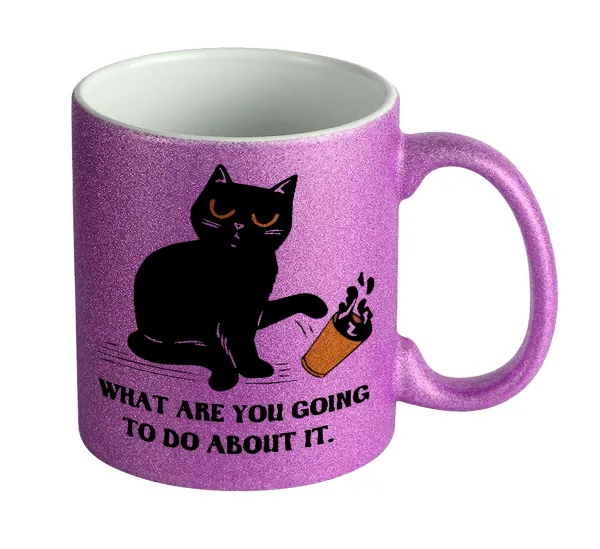 CAT — Κούπα Μωβ Glitter που γυαλίζει, κεραμική, 330ml
