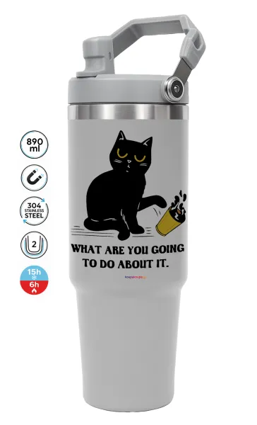CAT — ΓΚΡΙ Travel Tumbler Θερμός με χερούλι και καλαμάκι 890ml