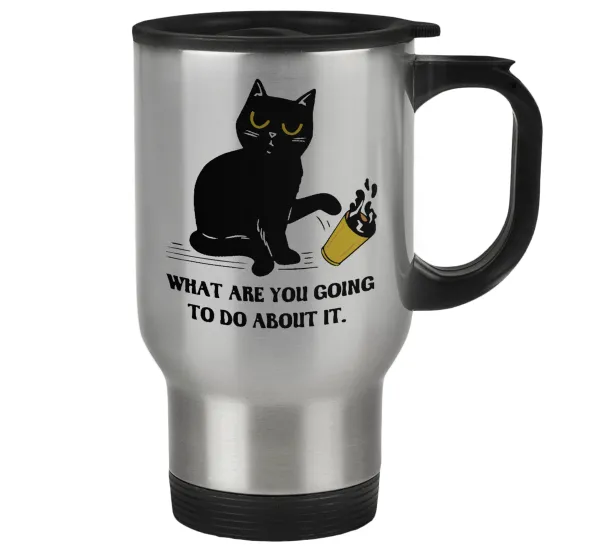 CAT — Stainless steel travel mug with lid, double wall 450ml
