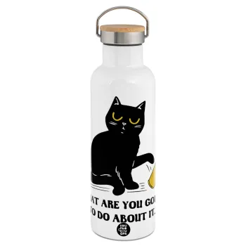 CAT, what are you going to do about it!, Stainless steel White with wooden lid (bamboo), double wall, 750ml
